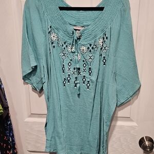 Catherines Teal Embroidered Top
